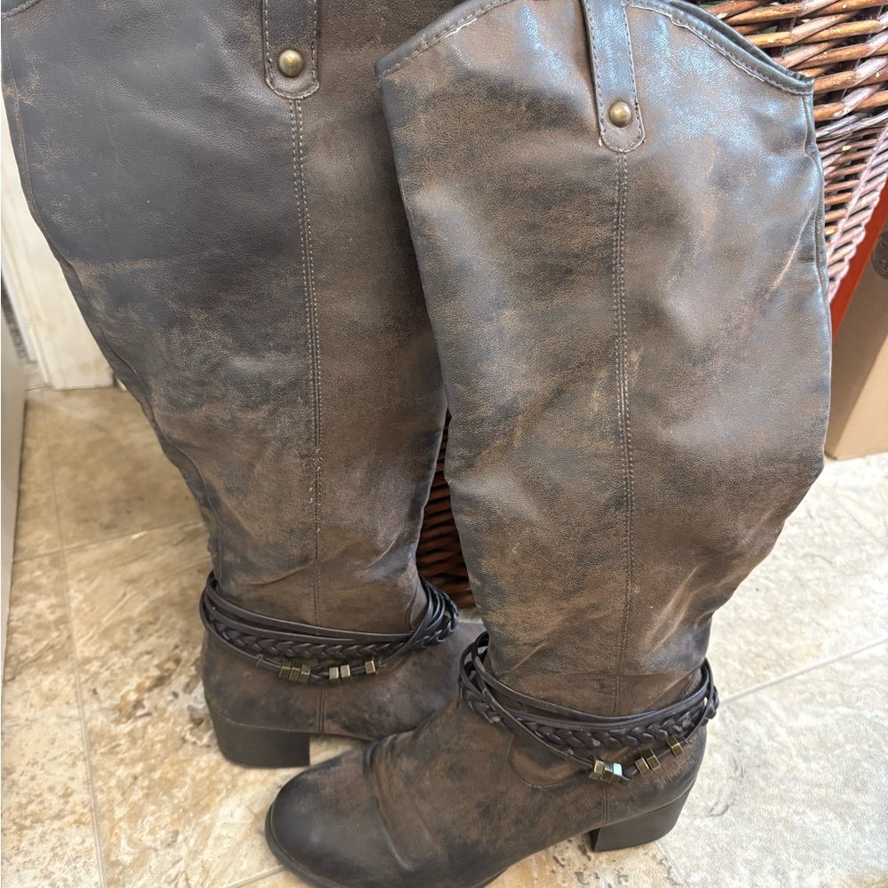 Nicole Distressed Brown Over the Knee Boots